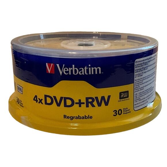 New Sealed Verbatim 30 Pk 4X  DVD+RW, 4.7 GB, 120min Logo Branded, SERL Spindle - Picture 2 of 7